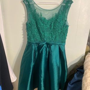 Modcloth Teal Lace Bodice Satin Skater Dress